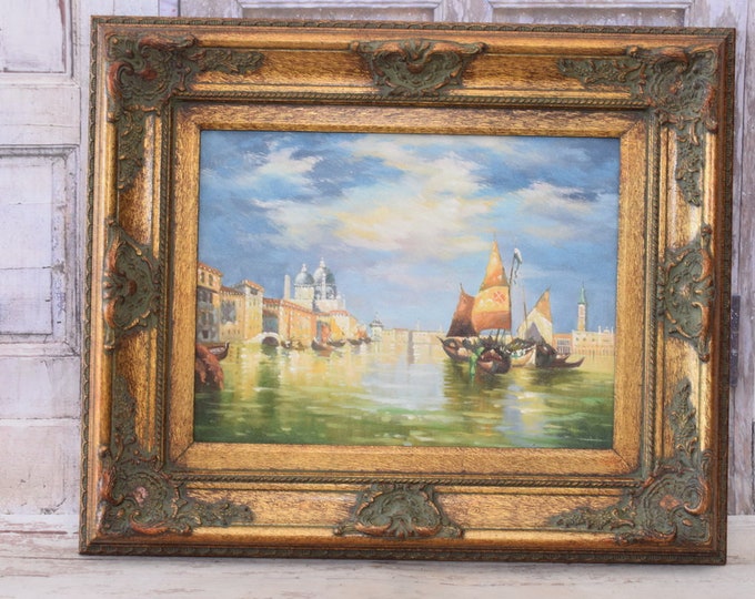 Magical Venice - Italian Cityscape in Golden Frame - Landscape Painting on Canvas - Wall Art - Wall Decor - Luxury Painting Gift Idea