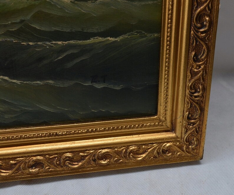 Large Oil Sea Battle Golden Frame Oil on Canvas Art Gift Art Etsy