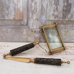 Juego de Lupa y Abridor de Cartas - Juego de 2 Accesorios de Oficina Decorativos de Latón Brillante - Obra de Arte Elegante Idea de Regalo - Decoración para el Hogar y la Oficina