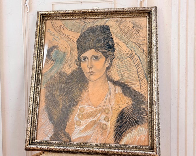 Witkacy 1919 Portrait Painting: Art Nouveau Pastel Drawing on Carton