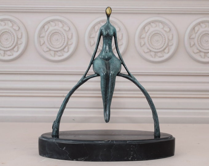 Modernist Sitting Woman Bronze Statue - Marble Base - French Sculpture - Home and Office Decor - Gift for Birthday, Wedding, Housewarming