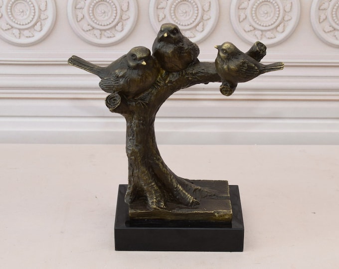 Lifesize Three Birds on Branch - Bronze Sculpture Birds - Bird Figure - Gift Idea for Wedding, Birthday - Exclusive Statue - Home Decor