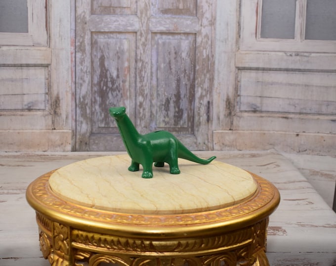 Large Green Dinosaurus - Cast Iron Money Bank Diplodocus - Home and Garden Figure - Painted Dinosaurus - Art Work Frog - Vintage Statue