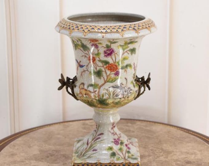 Art Nouveau Porcelain Vase with Bronze Mounts | Signed Porcelain Urn | Unique Antique Vintage Centerpiece – Home Decor