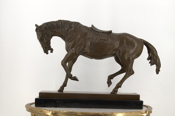 鞍をつけた馬のブロンズ彫刻：大理石のPJメネ様式の馬の像 - Etsy 日本