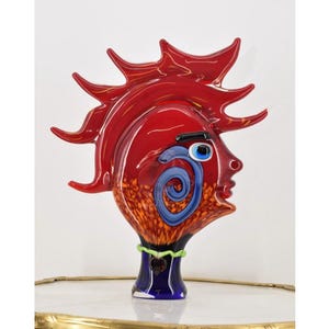 Amazing Face Murano Glass - Red Statue Face Murano Style - Colorful Figurine - Richly Decorated - Italian Luxury Glass - Home Decor Gift