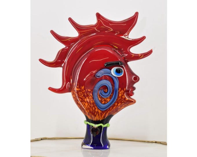 Amazing Face Murano Glass - Red Statue Face Murano Style - Colorful Figurine - Richly Decorated - Italian Luxury Glass - Home Decor Gift