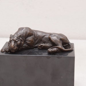 Lying Tiger Bronze Sculpture on Marble Base - Panther Bronze Figure - Home Decor - Richly Decorated - Good Gift Idea
