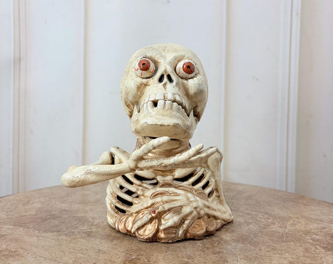 Cast Iron Skull Money Bank - Vintage Skeleton Mechanical Coin Box