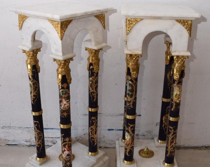 Marble and Bronze Pedestal: Solid Black Painted Marble Column (44.49 Inches)