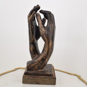 Claspend Hands Inspired by Auguste Rodin – Hand Figurine Sculpture – Vintage Wooden Base – Elegant Wedding Gift