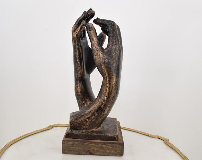 Claspend Hands Inspired by Auguste Rodin – Hand Figurine Sculpture – Vintage Wooden Base – Elegant Wedding Gift