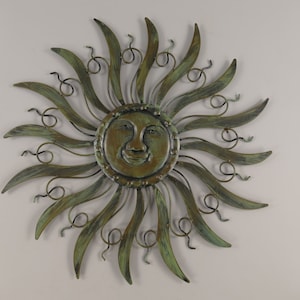 Rustic Metal Sun Face Wall Art - Handmade Sculpture (59cm)