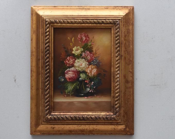 Flowers in a Vase – Vintage Miniature Oil Painting – Floral Still Life – Classic European Art – Unique Wall Decor