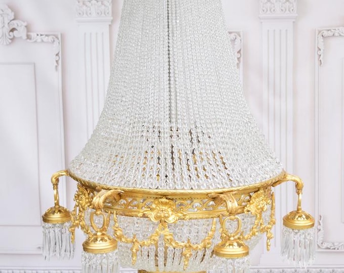 Antique Chandelier - Bronze Hanging Lamp - Cristal Bronze Effect - Ceiling Light - Home and Garden Decor Gift Idea - Old Lamp