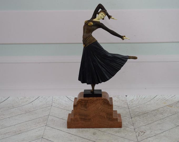 Demetre Chiparus Style - Bronze Statue - Woman Cabaret Dancer Bronze Sculpture - Art Deco Figurine - Gift Idea for Dancer - Home Decor
