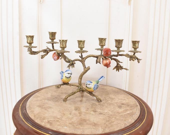 Art Deco Bronze Bird Candlestick - Porcelain Accents, Whimsical Decor