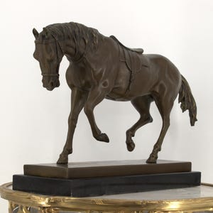 Saddled Steed Bronze Sculpture on Marble Base – Foundry Mark – Exclusive Horse Statue – PJ MENE Style Collectible Art