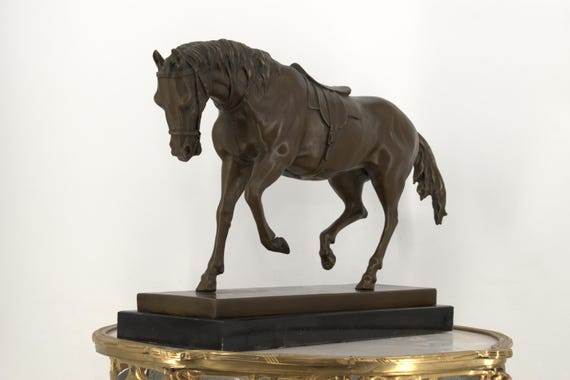鞍をつけた馬のブロンズ彫刻：大理石のPJメネ様式の馬の像 - Etsy 日本