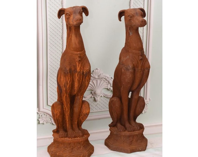 Old Pair Greyhounds Dog - Cast Iron Sculptures - Home and Garden Decor - Solid and Heavy - Exclusive Vintage Gift - Dog Lovers Art