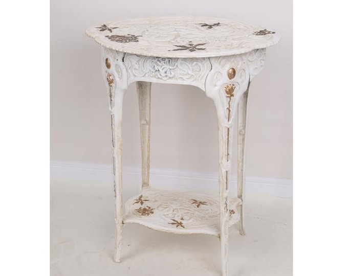 Cast Iron Flower Table - Coffee Table - White Flowerbed - Goldene Rustical Table - Home and Garden Vintage Table - Gift for Birthday