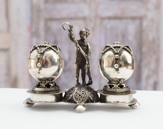 Silver jewish casket - collector item - old silver salt and pepper box - silver besamin judaica gift - Russia 84
