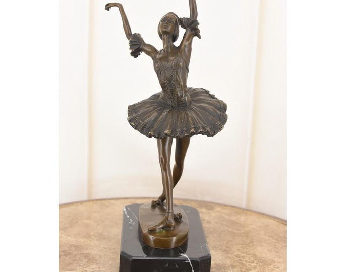 Bronze Ballerina Statue on Marble Base - Dancer Trophy