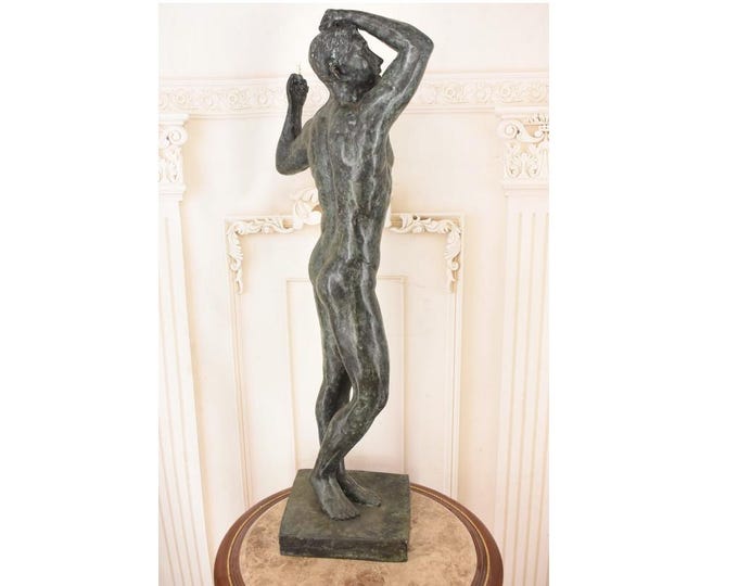 Rodin Style Bronze Adam Sculpture – Signed Classical Vintage Figure Home Decor