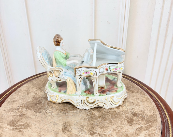 Porcelain Female Pianist Figurine - Woman Seated at Piano - Vintage Musician Sculpture