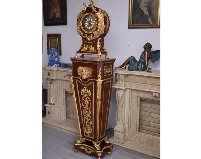 Vintage Louis XVI Grandfather Clock – Riesener Style Beechwood, Gilt Bronze Ormolu
