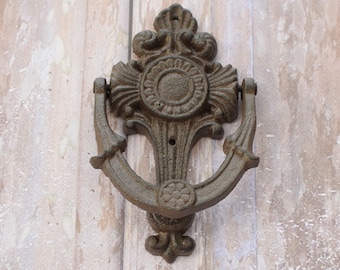 Cast Iron Ornate Scroll Art Doorknocker Vintage Front Door Hardware Fancy Decor Cast Iron Ornate Scroll Art Doorknocker Vintage Front Door Hardware Fancy Decor