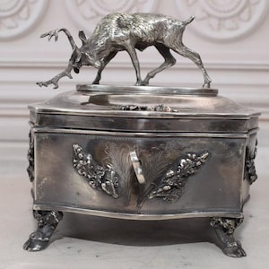 Large Antique Silver Sugar Box - Hunting Sugar Bowl Attacking Deer - Imperial Russia Silver 84 - Tsar Silver - Collector Item - Gift Idea