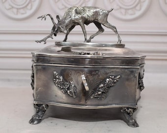 Antique Silver Sugar Box – Imperial Russia, Hunting Deer Design Silver 84
