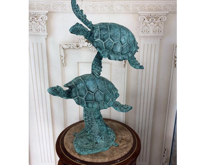 Vintage Patinated Bronze Turtle Fountain – Two Swimming Turtles Sculpture