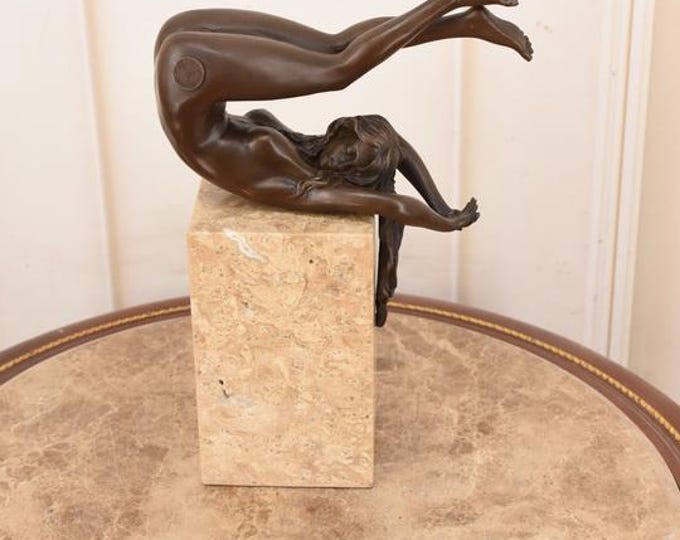 Reclining Woman Bronze Sculpture – Solid Bronze Art Decor, Vintage Figurine