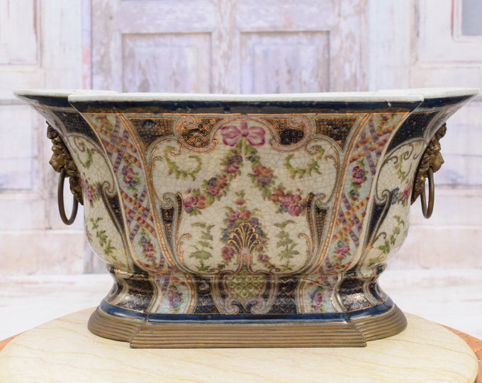 Porcelain with Bronze Bowl - Art Nouveau Style - Lions Head Bronze - Luxury Gift - Home Decor - Kitchen Decor - Plateau Fruit