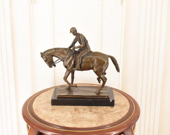 Bronze Horse Rider Sculpture on Marble Base