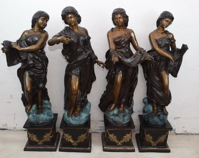 Very Large 4 Bronze Statues Women - Greek Mythology - 4 Seasons Nymphs Sculptures - French Sculptures - Outdoor Figures Art Deco - Gift Idea