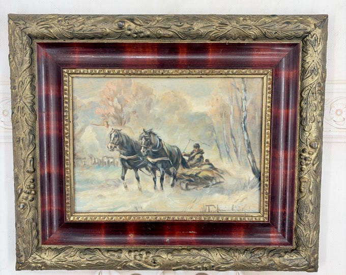 Antique Winter Landscape – Eastern Borderlands – Oil Painting on Wood - Chmielinski Art