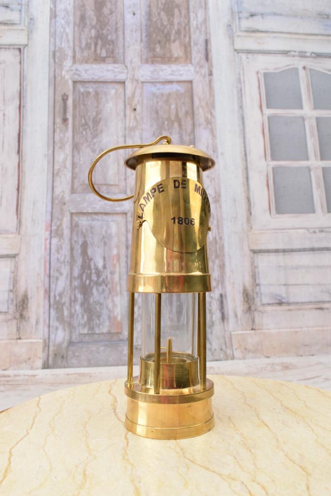 Lampe De Mineur Vintage En Laiton & Acier - Pêche, Camping, Décoration