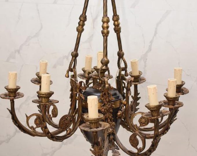 Antique Bronze Chandelier - French Baroque 10-Light Chandelier - Vintage Ceiling Lamp