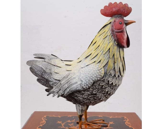 Iron Hen Colorful Figurine - Figure Sculpture Hen - Garden Statue Gift Idea - Art Work Chicken - Home and Garden Decor