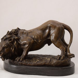 Great Lion Bronze Sculpture - lion statue bronze on marble base - nice gift -