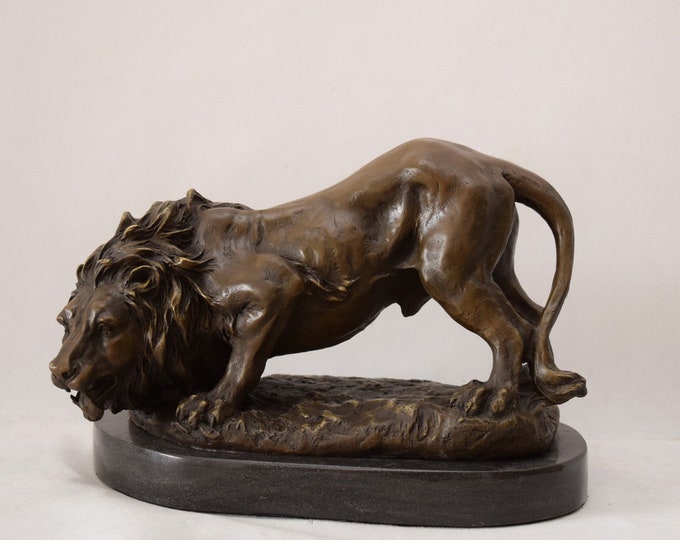 Great Lion Bronze Sculpture - lion statue bronze on marble base - nice gift -