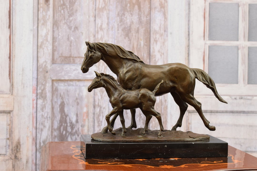 Mare and Foal bronze sculpture on marble base horse figurine Etsy 日本