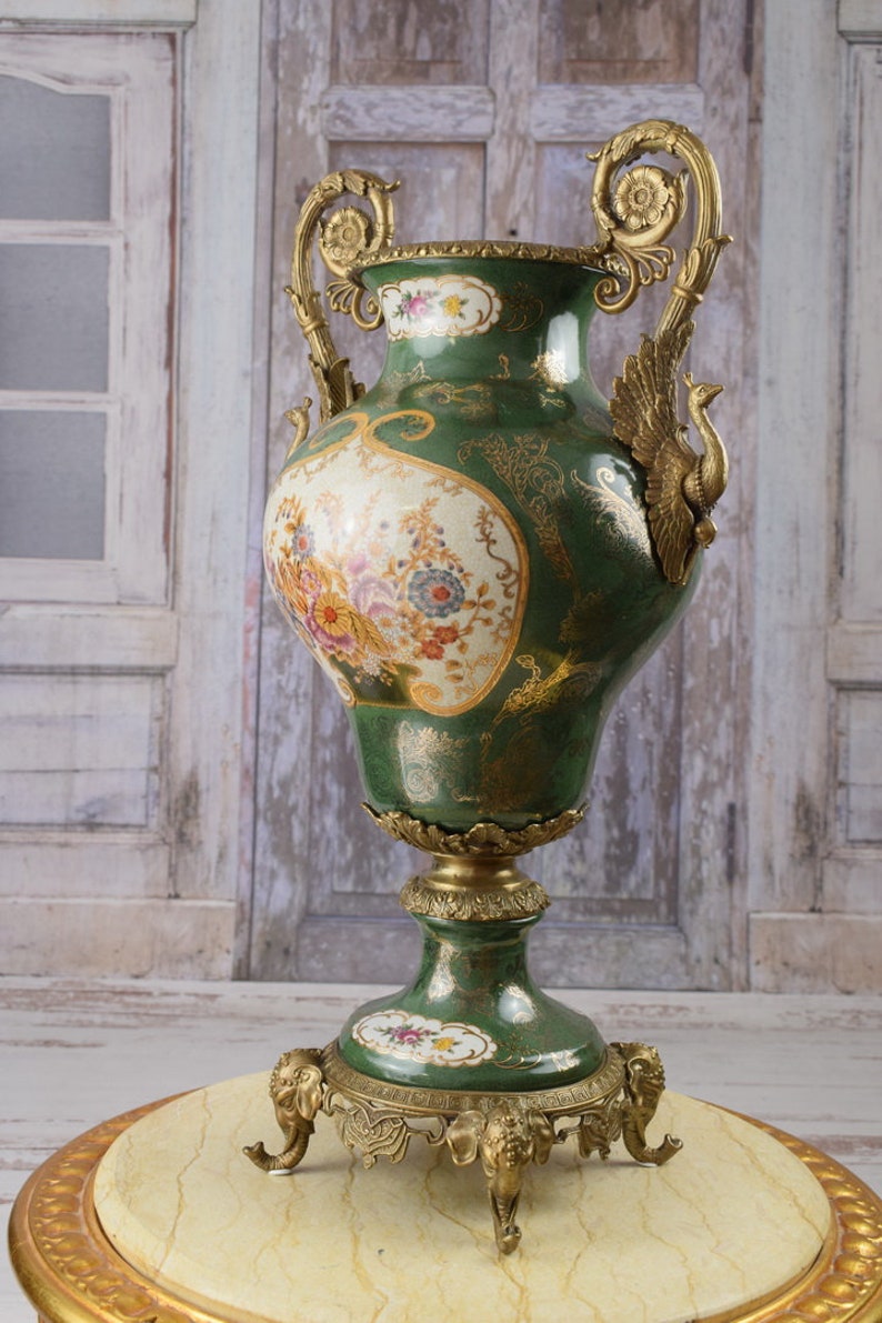 Large Green Porcelain Vase: Bronze Ornaments, Gilded Flowers, Home ...