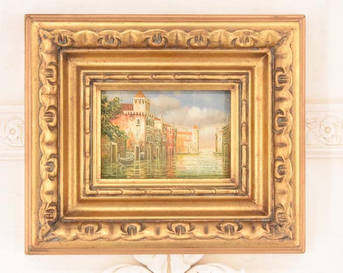 Venice Canal Oil Painting in Golden Frame – Italian Cityscape Art