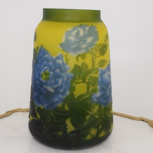Limited Edition Flower Vase – Green Yellow Glass – Emile Galle Style – Solid and Heavy – Elegant Wedding Gift & Home Decor