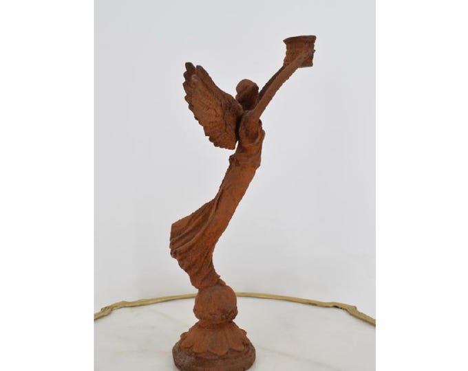 Victoria Cast Iron Garden Statue with Candlestick – Vintage Outdoor Sculpture – Elegant Garden Decor – Symbol of Grace and Beauty Gift Idea