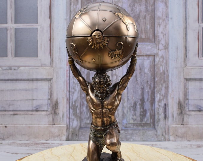 Atlas Carrying the Globe - Mythological Ancient Pharinesis Atlas Sculpture - Figure Gift Idea - Home Decor - Mythical Statue - Vintage Gift